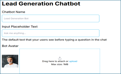 Lead Generation chatbot interface